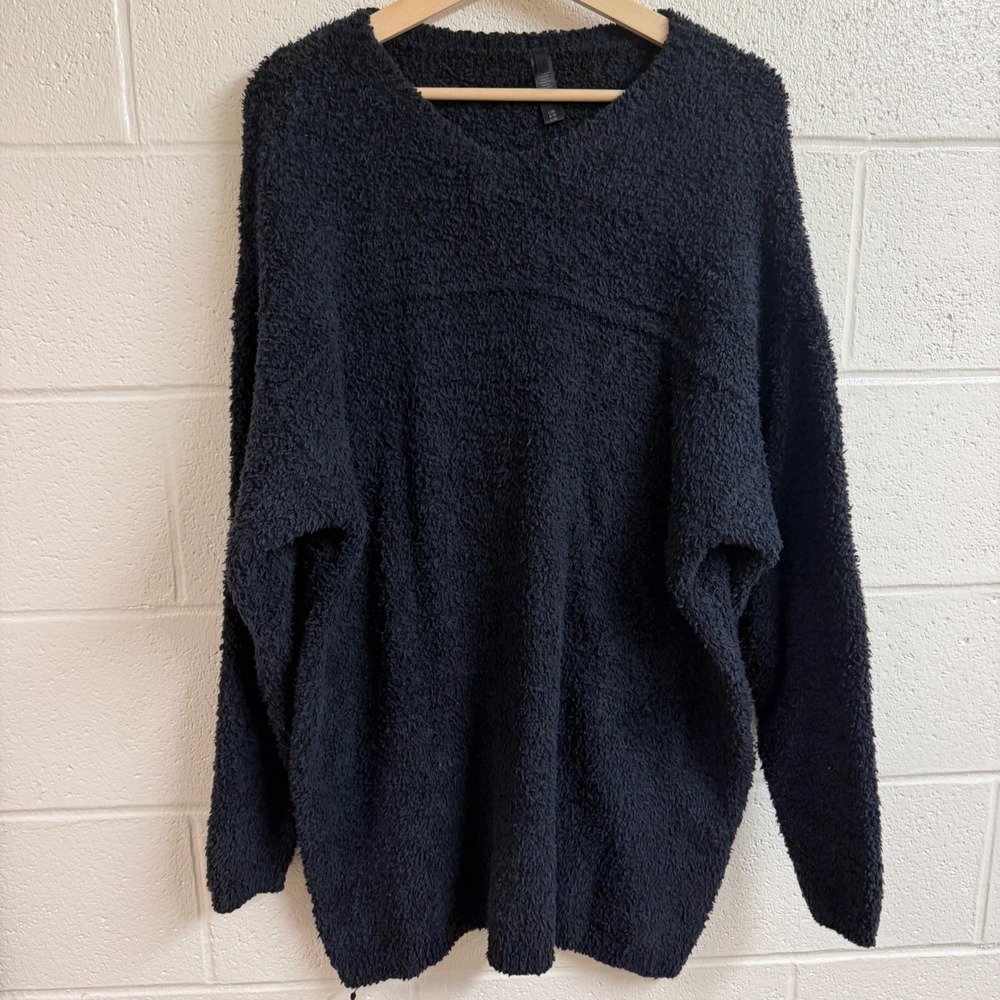SKIMS Womens Cozy Knit Pullover Sweater L/XL Black Boucle Oversized Loungewear